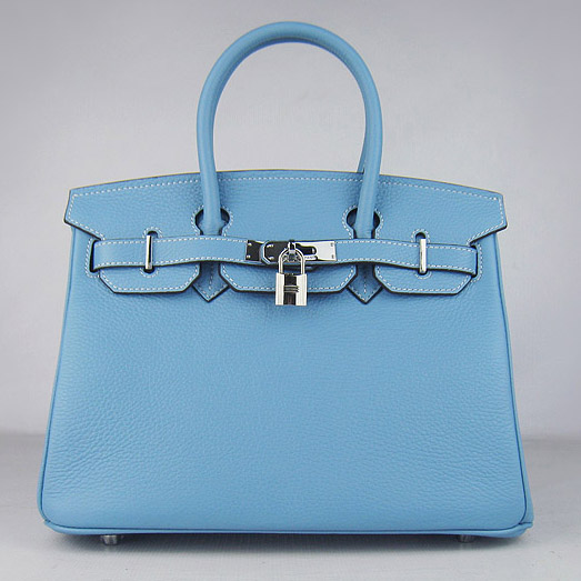 Replica Hermes Birkin 30CM Togo Leather Bag Light Blue 6088 On Sale